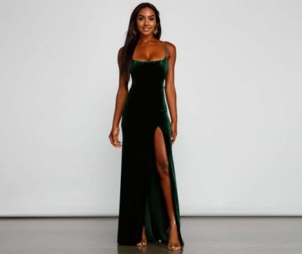 Liv Formal High Slit Velvet Dress